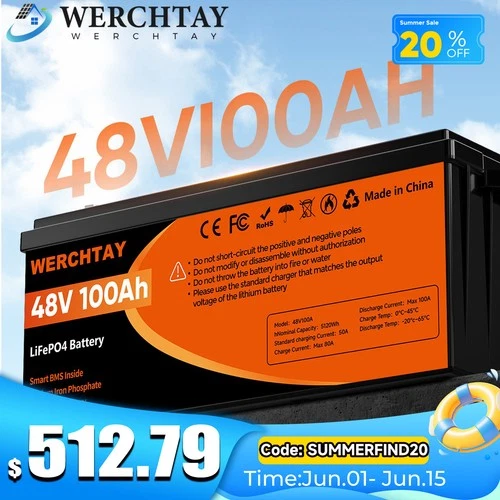 48V 100Ah LiFePO4 Battery with BMS Deep Cycle for Marine Off-Grid Power Golf Car