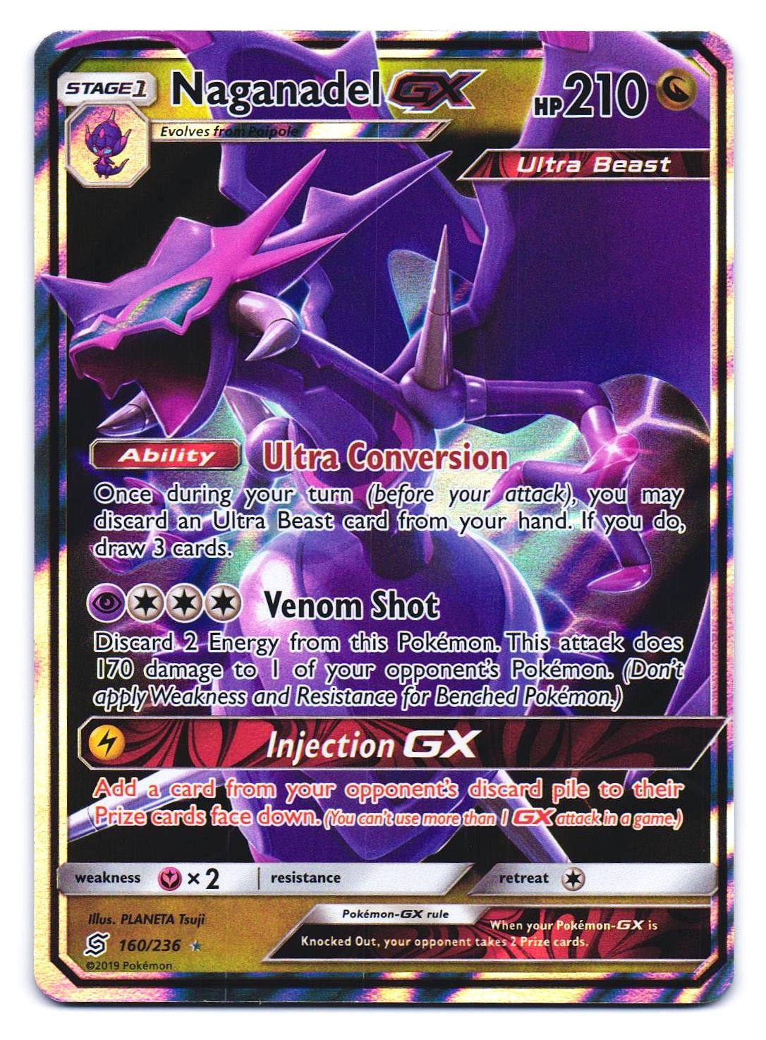 Naganadel GX 160/236 Holo GX Rare Unified Minds Pokemon NM