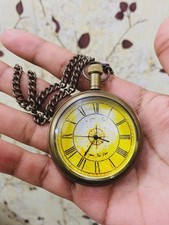 Antique Engraved Brass Elgin Pocket watch W/H Chain Vintage Gift With Back Side