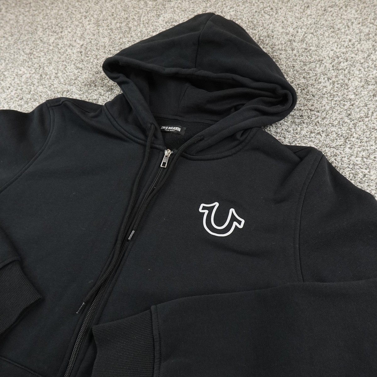 True Religion Hoodie Mens M Black Buddha Graphic Full Zip 