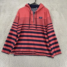 L.L.Bean Rugby Hoodie Womens Large Pin Navy Striped 100% Cotton Pullover Sweater