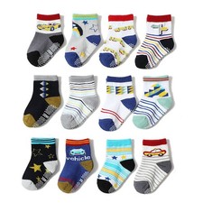 12 Pairs Toddler Boy Non Skid Socks Cute Cotton with Grips Baby Boys Socks