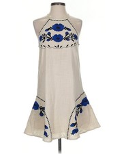 THML Boho Cream Blue Embroidered Halter Dress