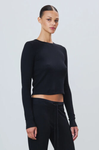 Eterne Women's Black Waffle Knit Long Sleeve T-Shirt Size X/Large - Picture 5 of 17