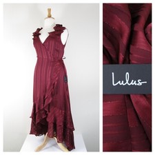 Lulus Party Darling Wine Red Striped Lurex High Low Wrap Formal Dress Gown XL