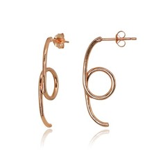 Long Round Circle Loop Polished Rose Gold Flashed Sterling Silver Drop Earrings