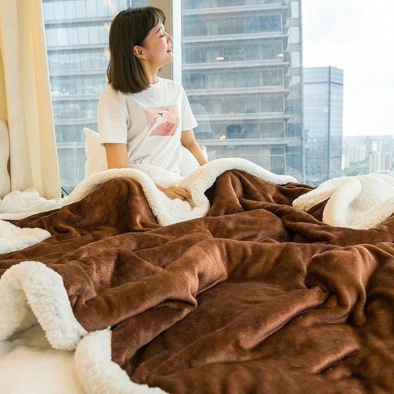 Dicker Sherpa Fleece Decke Flannell Koralle samt Warm Steppdecke Sofabett - Bild 4 von 4