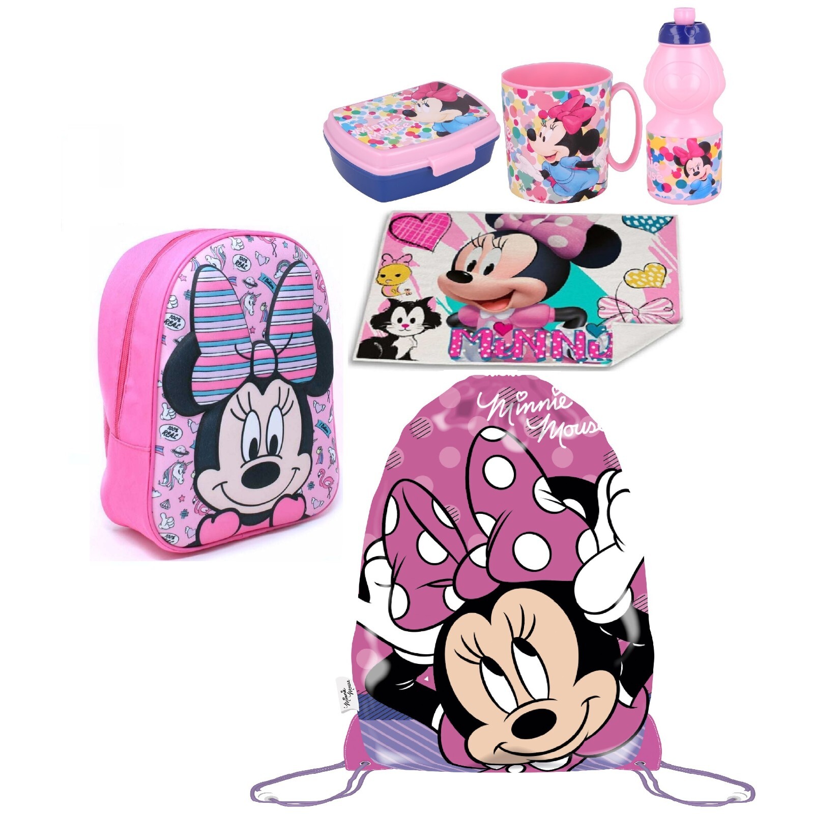 Minnie Rayas Unicorn Disney Mochila 3D Escuela Guardería Bolsa Botella Lonchera
