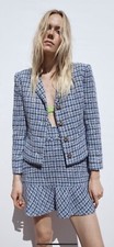 100 Authentic ZARA Tweed Check Print Blazer with Buttons And Dress Set Size: S