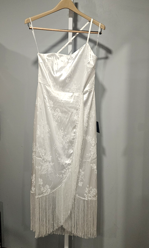 NWT LULUS Women's S White Tone-on-Tone Fully Lined Midi Dress Fringe Detail - Picture 2 of 4