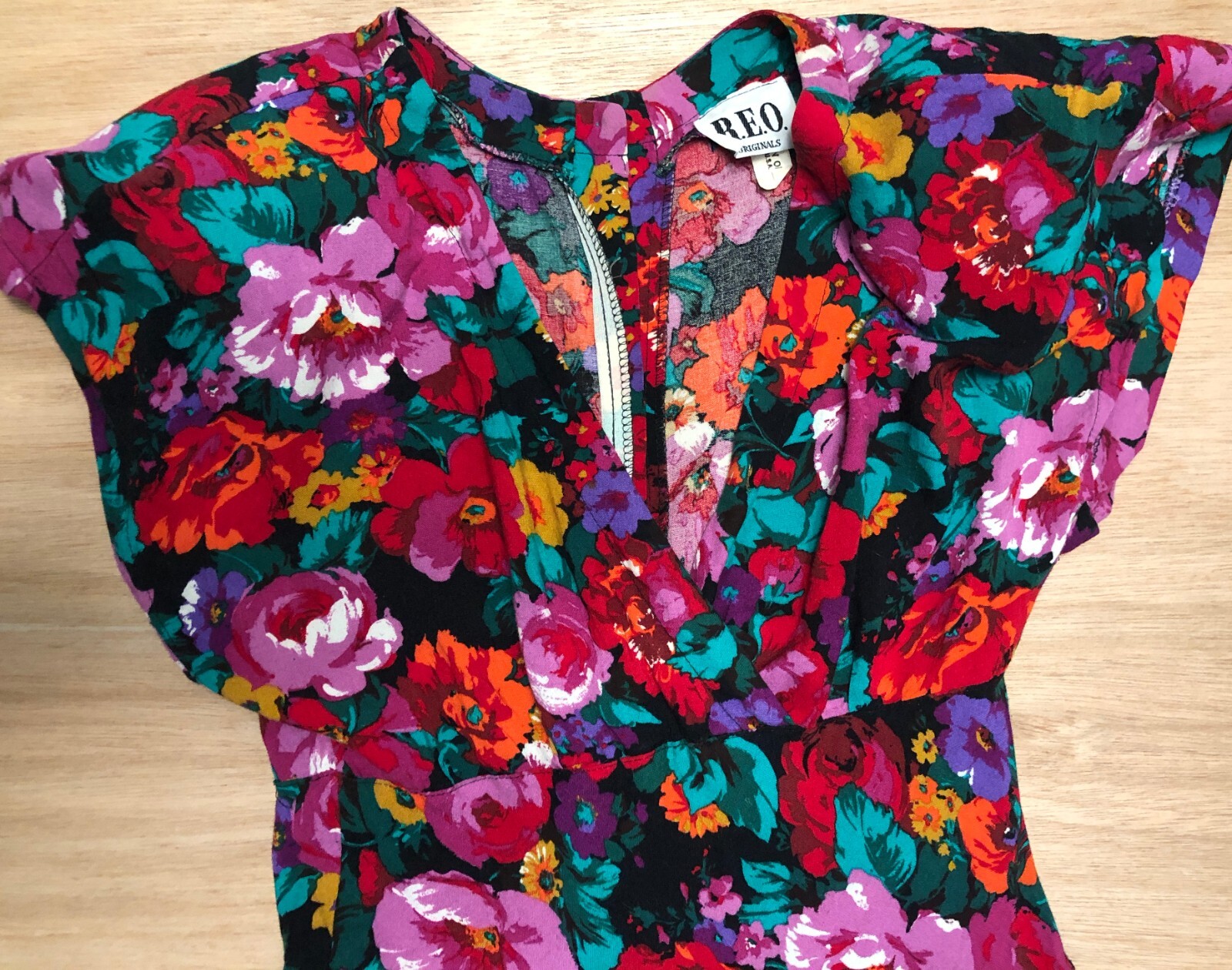 vtg 80s REO Originals Fit N Flare Day Dress Sz 10 Garden Floral Wide Waist Pckts