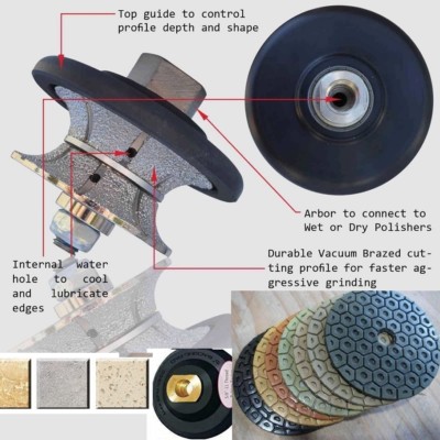2-3/4'' Diamond Full Bullnose V70 Router Bit 7'' stone concrete marble polish pad