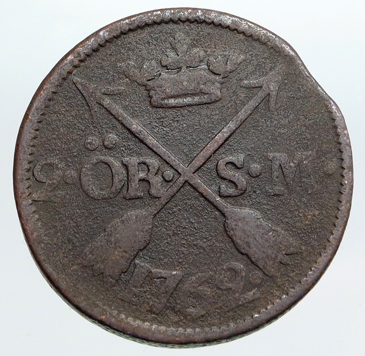 1762 SWEDEN King ADOLF FREDERICK Old VINTAGE Silver SWEDISH 2 Ore