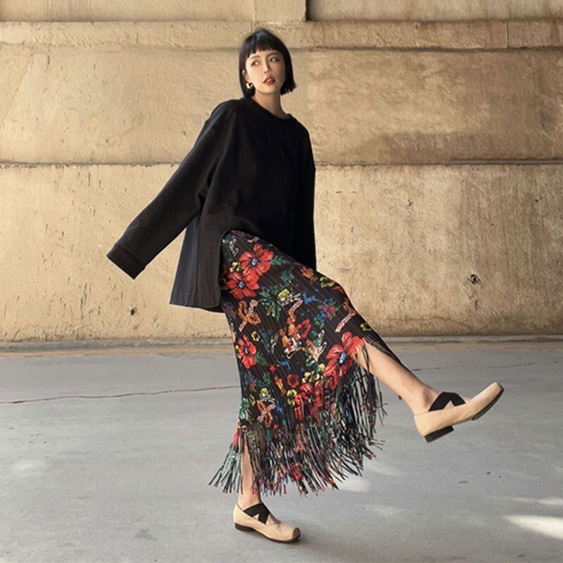 Pleats Please Issey Miyake Style Pleated Skirt, Long Flower Skirt