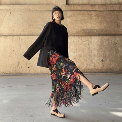 Pleats Please Issey Miyake Style Pleated Skirt, Long Flower Skirt