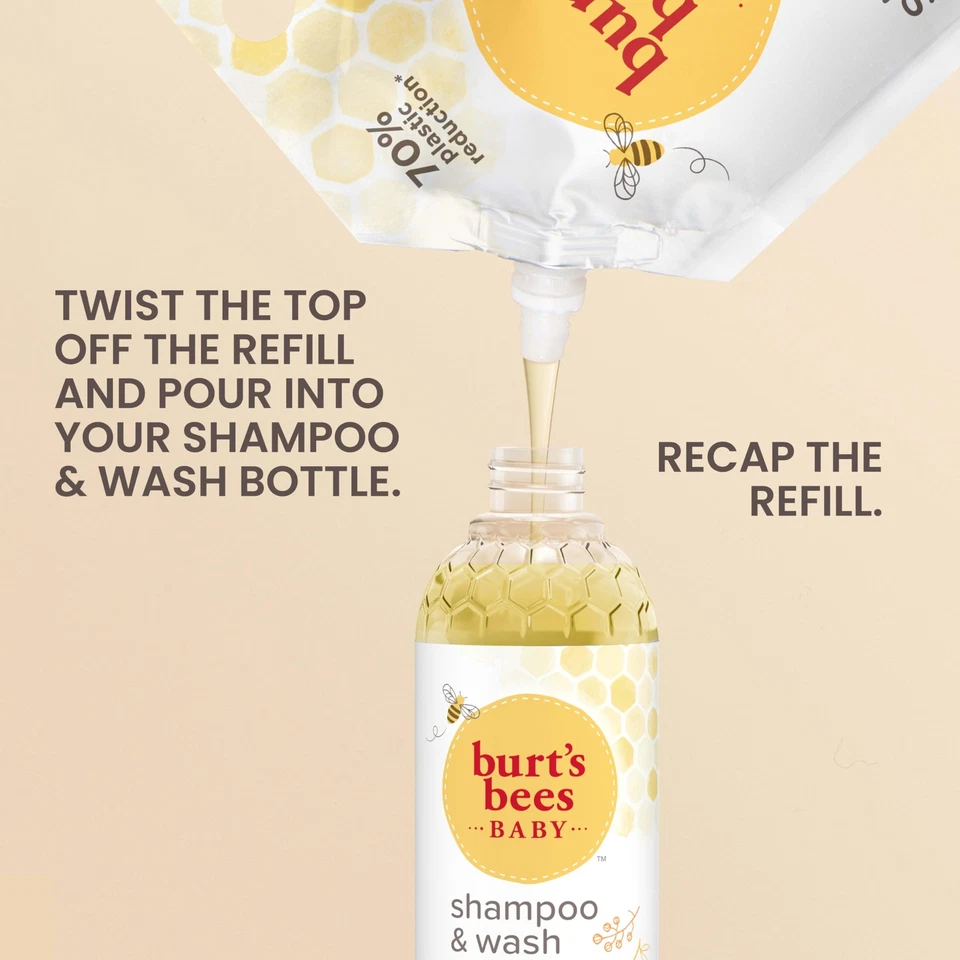 Champú y lavado Burt's Bees Baby recarga 33,8 fl oz limpiador naturalmente suave Foto 3 de 4