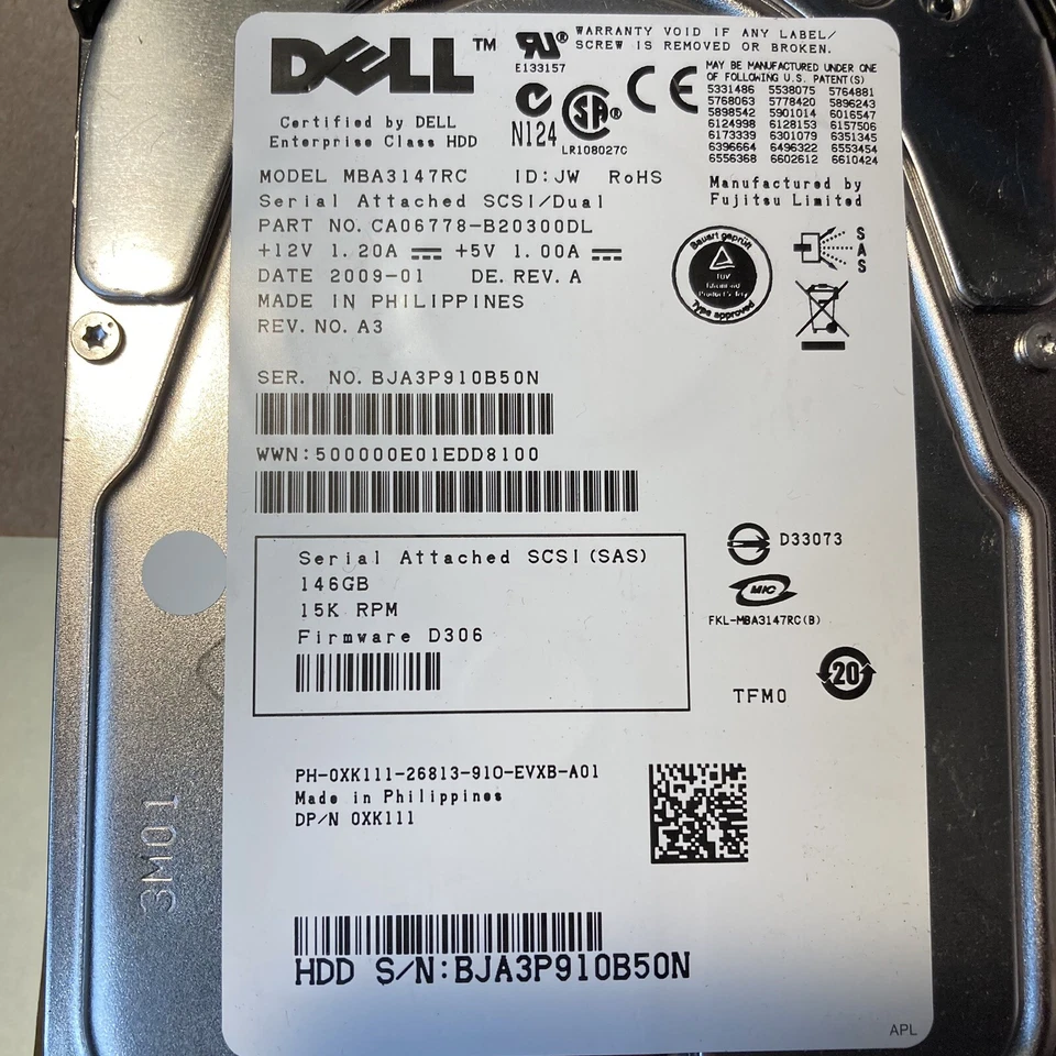 Dell Hard Drive Fujitsu 146GB SAS 15K MBA3147RC B50N DOD Wiped & Tested - Image 3 of 4