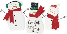 Primitives by Kathy Holiday Snowman Sitter Set 3 Chunky Christmas Decor Holiday