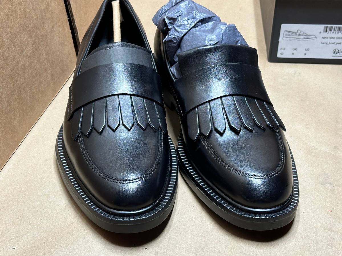 Hugo Boss Larry Loaf Pelt US Size 9 Black Tassel Leather 