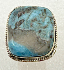 Sterling Silver .925  20mm x 23mm Rectangle Larimar Ring Size 8