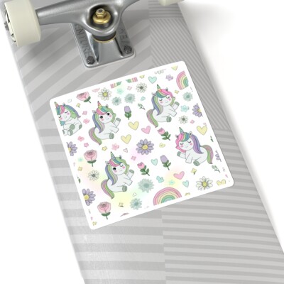 Sticker Unicorn Rainbow Floral Fantasy Cute Simple Gift Girly 2x2