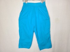 Vtg 50s Girls Capri Pants Side Zip Cotton Twill Aqua Blue Metal Teen w24 Xxs 60s