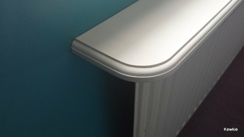 Made to order 170mm deep round corner radiator shelf with brackets in a ...