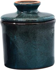 Pottery Butter Keeper Crock - Ceramic Dish with Water Line for Countertop, Blue