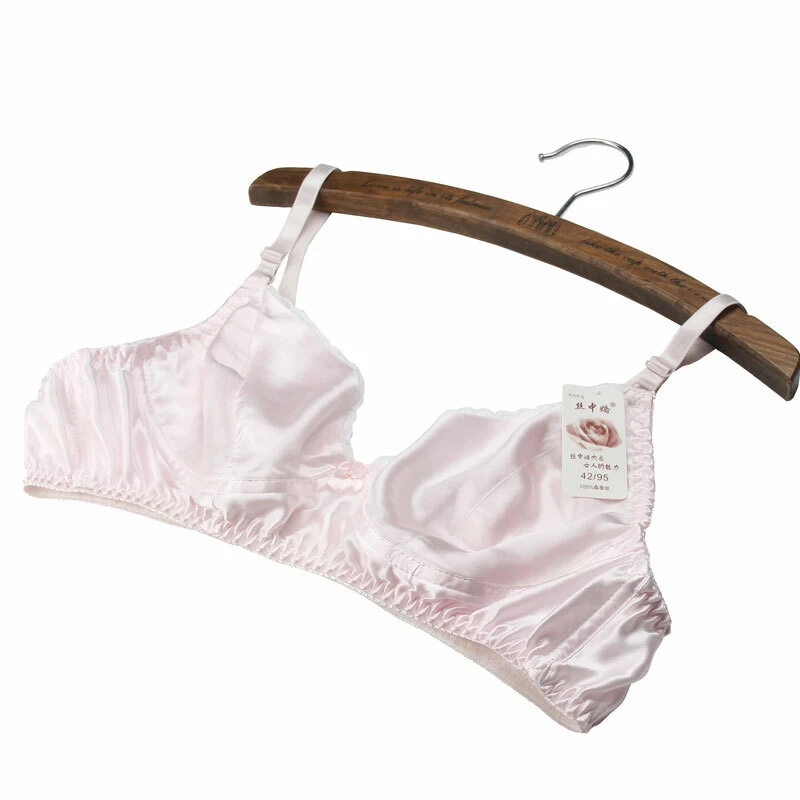 Sujetador fino 100 % seda sin aros ropa interior para dormir bikini 34C 36C 38C 40C 44C para mujer Foto 3 de 4