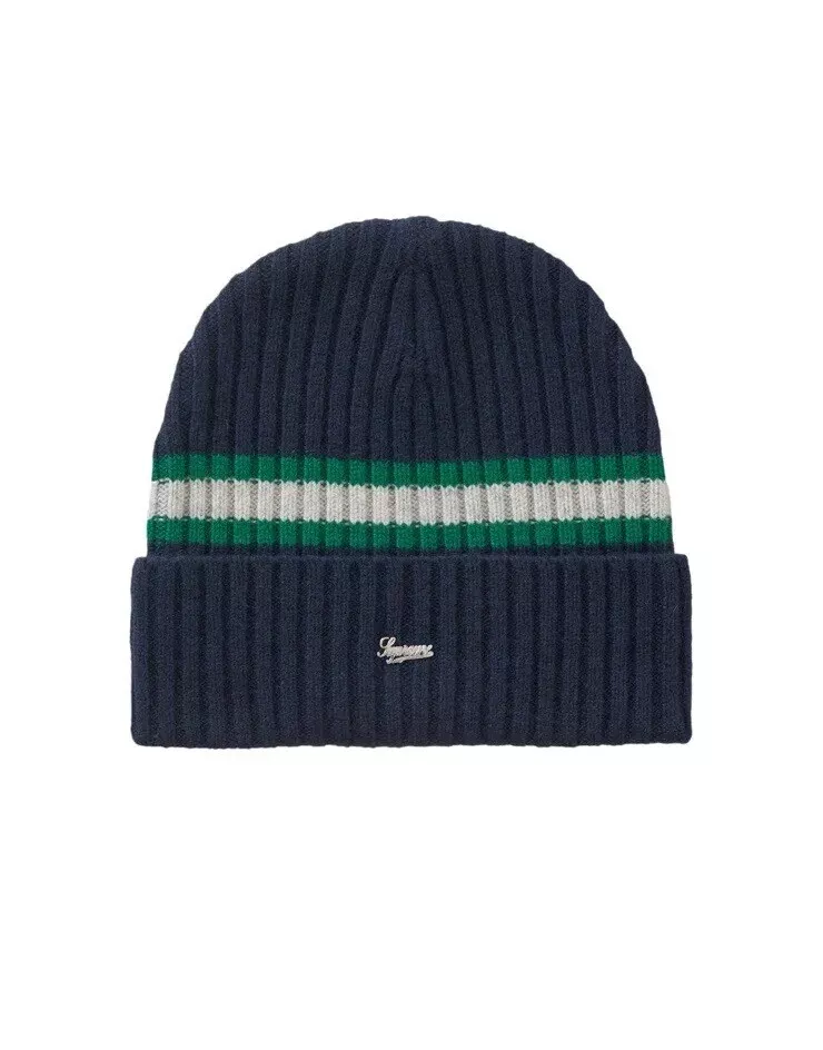 Beanie cachemire rayé suprême « bleu » taille unique