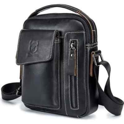 Herren Umhängetasche Echtleder - Luxus Casual Style - Schwarz