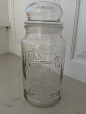 Planters Peanut glass jar & lid. 75th anniversary 1981 Vitg. 8" tall. V gd cond