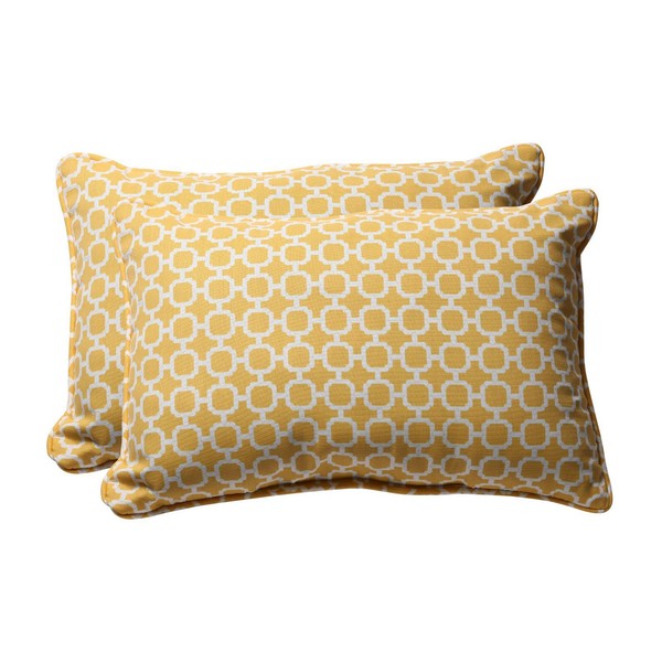 Decorative Yellow and White Geometric Rectangle Outdoor Toss Pillows (set of 2) for sale online