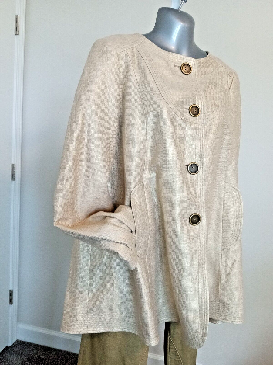 Burberry London Gold Metallic Cotton/Linen Collarless Swing Style
