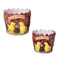 Set Of 2 Chickens Printed Ceramic Garden Pots 5x5, 4x4 In on sale Set Of 2 Chickens Printed Ceramic Garden Pots 5x5, 4x4 In on sale