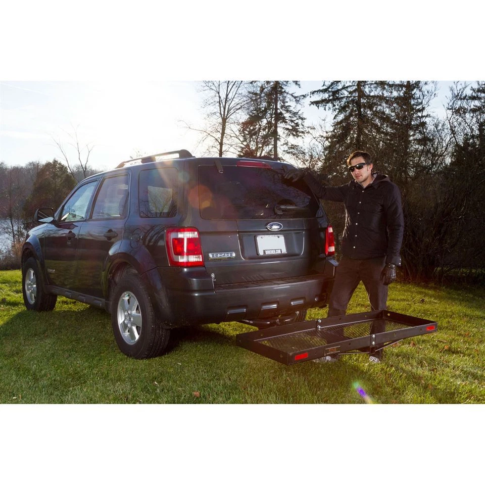 Hitch-Mounted 60" Steel Tray Folding Cargo Carrier 500lb Capacity - Imagem 3 de 4