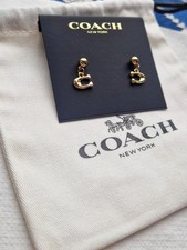 Coach Gold-toned Signature C Drop Earrings New With Original Pouch Bag