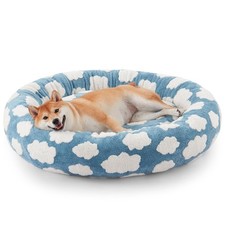 Donut Dog Bed Medium Calming Orthopedic Shaggy Plush, Removable Cover NonSkid