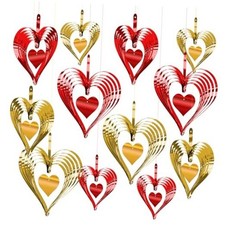 12 Pcs Valentines Decorations Hanging Hearts from Ceiling 3D Red Red  Gold