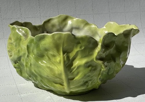 Antique 1902 German Porcelain Pottery Cabbage Leaf Dish Bowl