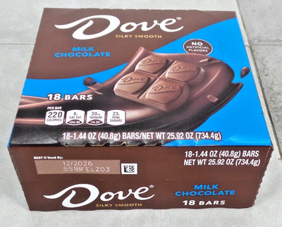 Dove Silky Smooth Milk Chocolate 1.44 Oz Bar - Pack of 18 - EXP: 12/2026