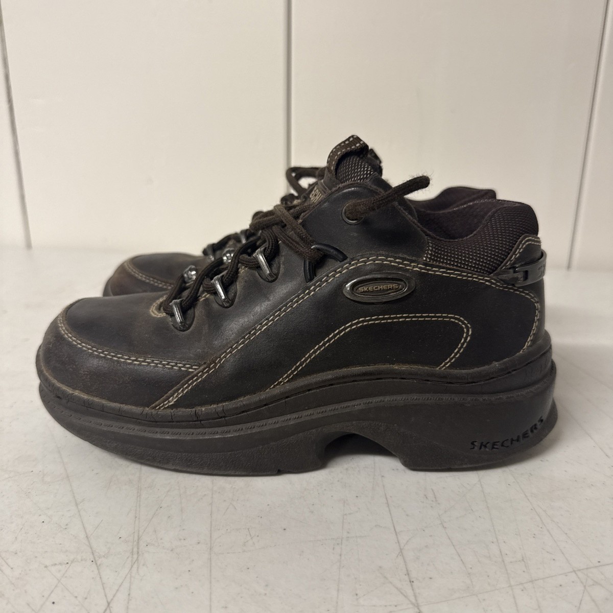 VTG 90s Skechers Chunky Platform Black Leather Jammers Shoes