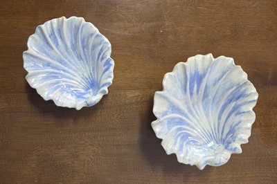 Two Iridescent Blue Ceramic Shell Dishes- 7 In And 5 In