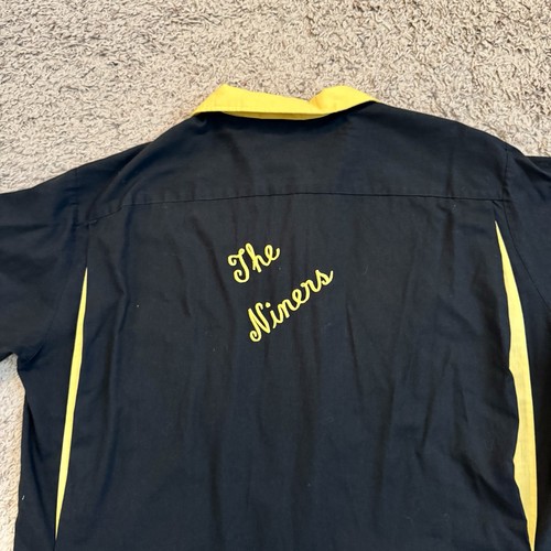 Vintage 70s Black And Yellow Chain Stitch Bowling Shirt Size Xl - Picture 5 of 8