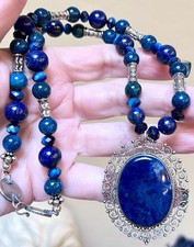 GORGEOUS Vintage Ornate Sterling Silver Lapis Lazuli, Chrysocolla, Etc. Necklace