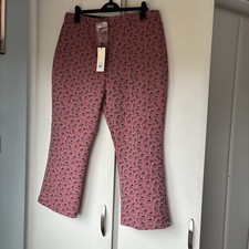 NEW Topshop Floral Print Jacquard Kick Flare Trousers in pink In Size 18