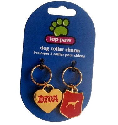 Dog Collar Charm Set Top Paw 2 Piece Diva Heart Gold Tone Metal New Bling Red 