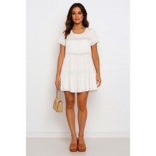Alice UO Dress Women XS White Crochet Trim Tiered Peasant Boho Festival Mini