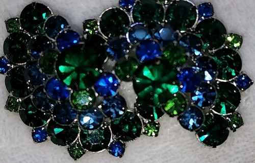 Vintage Blue & Green Floral Cluster Brooch Pin 2.75" Long Excellent Cond. Look - Picture 11 of 17