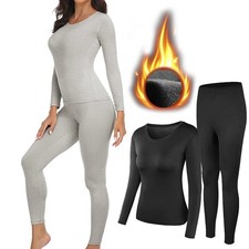 Women Thermal Underwear Tops Pants Warm Stretchy Breathable Pajamas Soft Sets US